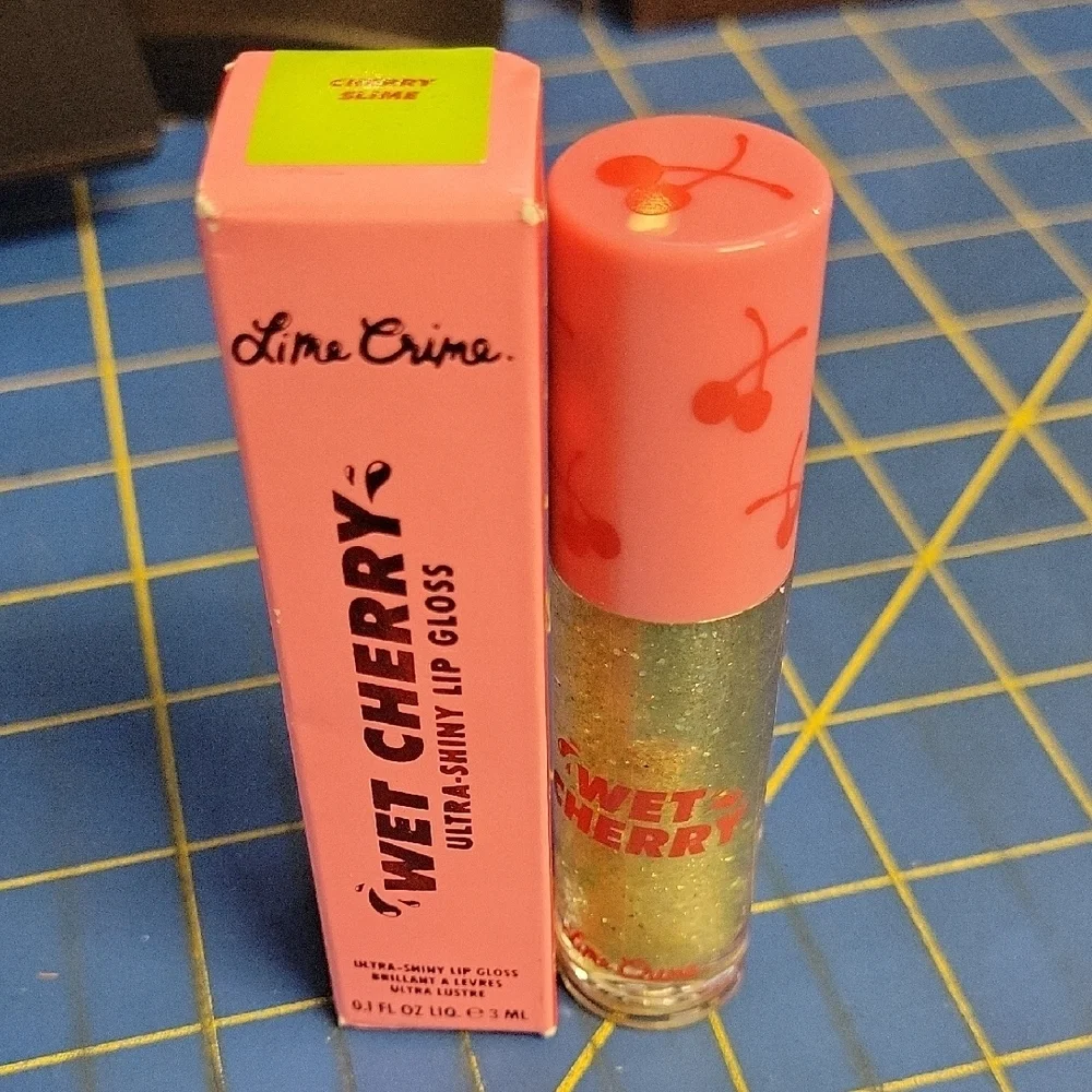 Lime Crime Wet Cherry Lip Gloss - Glitter Green Ultra Shiny New in Box 3ml